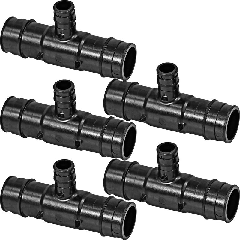 Supply Giant Poly Pex-A Expansion Tee Fitting 1" x 1" x 1/2", F1960 Tee 1 Inch x 1 Inch x 1/2 Inch Expansion Barb Connections, Plastic Pipe Fitting for use with Pex-A Tubing (Pack of 5) - Image 1